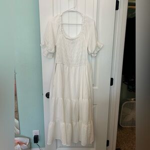 White Puff Sleeve Dress with Pockets